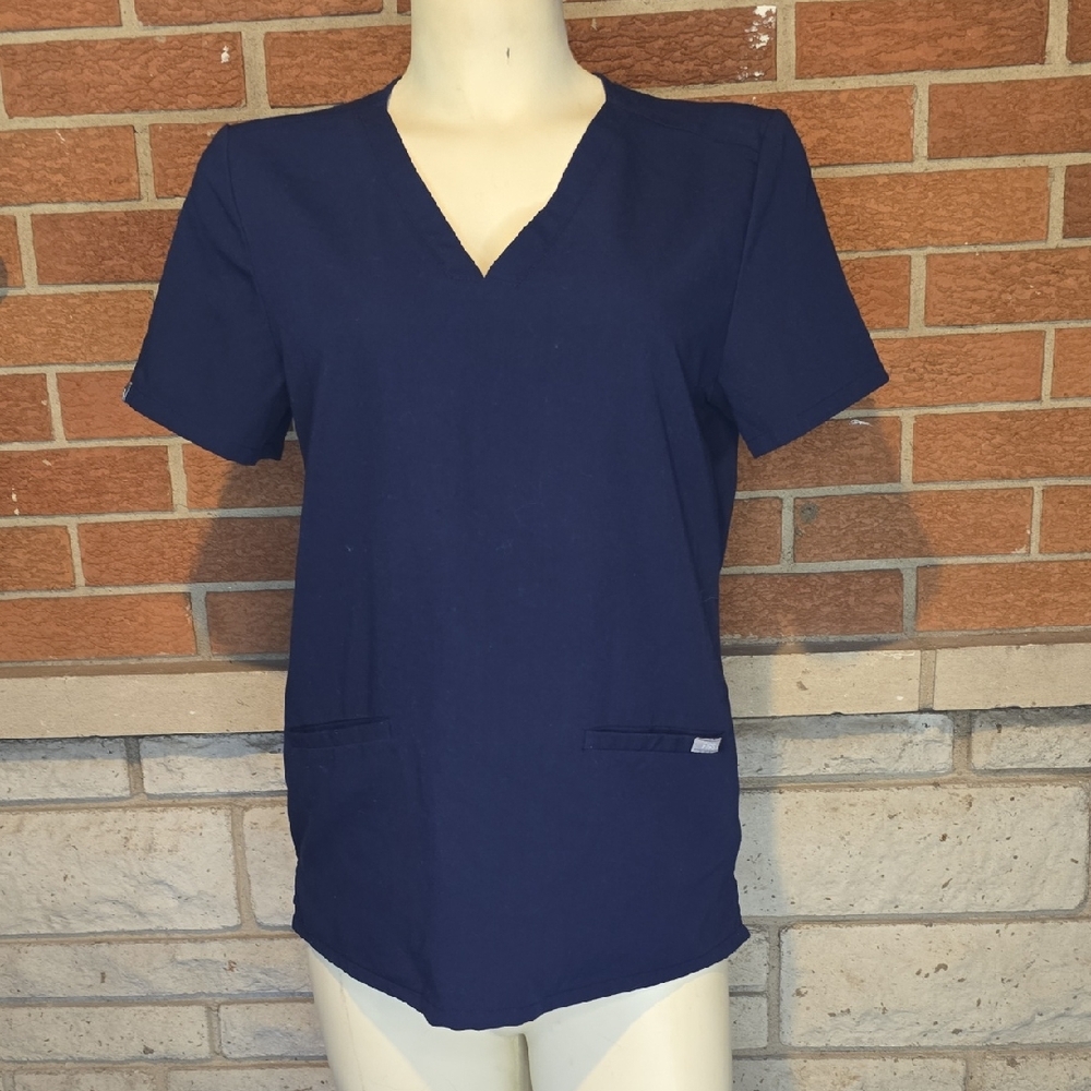 Figs Deep Blue Short Sleeve V-Neck Top